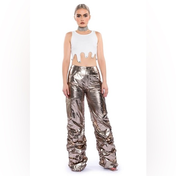 AKIRA Pants - Glimpse of Magic Relaxed Metallic Pant - Silver